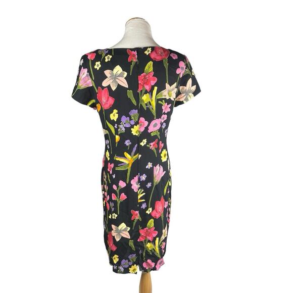 Y2K Floral Square Neck Above Knee Size 10 Positive Attitude Black Dress - Picture 4 of 7